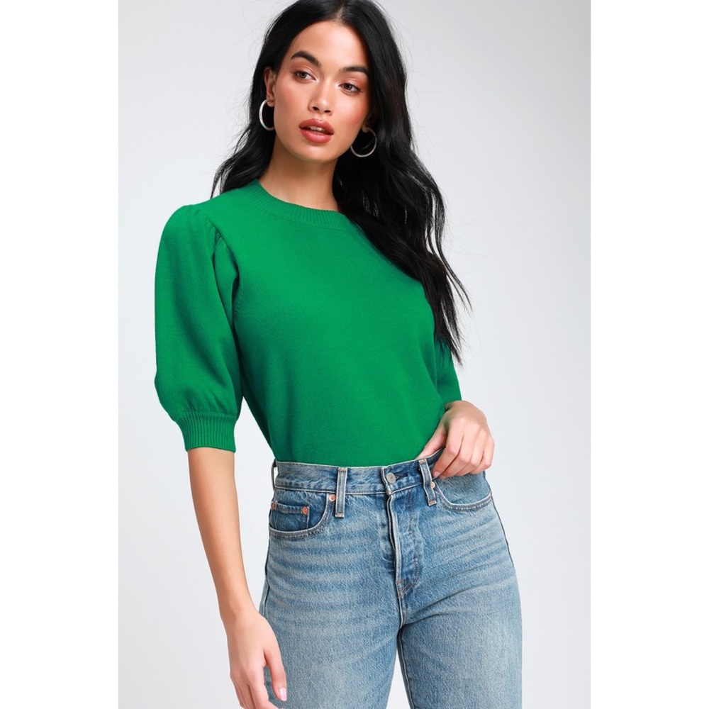 Glenna Green Puff Sleeve Sweater Top